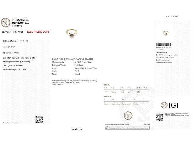 14 karaat geelgouden ring met 1,01 ct. natuurlijke diamant - afbeelding 2 van  7