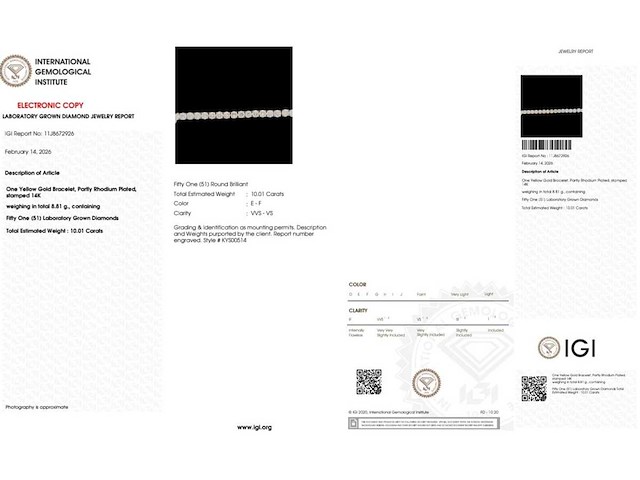 14 karaat geelgouden tennisarmband met 10,01 ct. diamant - afbeelding 1 van  2