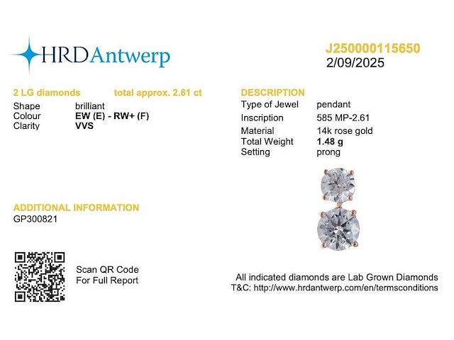 14 karaat roségouden kettinghanger met 2,61 crt. diamant - afbeelding 2 van  7