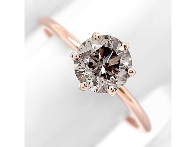 14 karaat roségouden ring met 1,01 ct. natuurlijke diamant - afbeelding 1 van  5