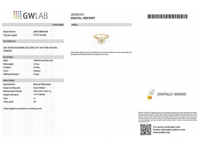 14 karaat roségouden ring met 1,21 ct. natuurlijke diamant - afbeelding 2 van  7
