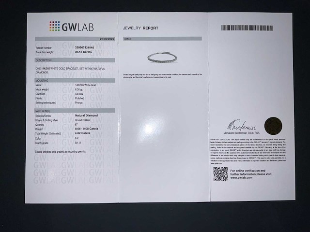 14 karaat witgouden armband met 4,82 crt. natuurlijke diamant - afbeelding 2 van  11