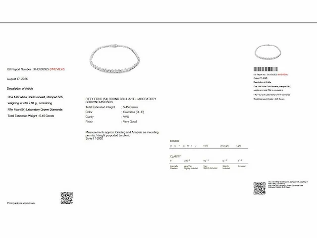14 karaat witgouden armband met 5,45 crt. diamant - afbeelding 2 van  8