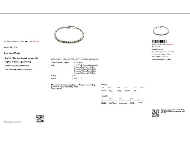 14 karaat witgouden armband met 6,15 crt. natuurlijke diamant - afbeelding 2 van  8