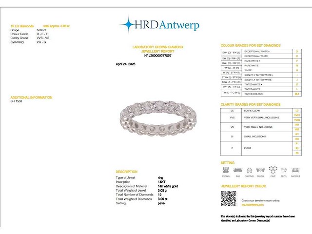 14 karaat witgouden eeuwigheidsring met 3,06 ct. diamant - afbeelding 2 van  9