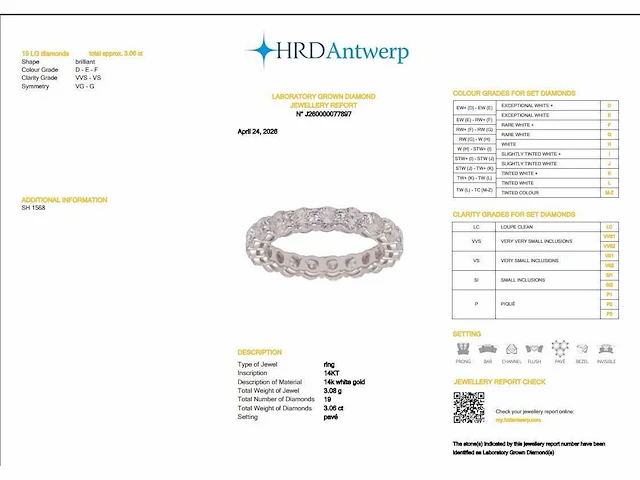 14 karaat witgouden eeuwigheidsring met 3,06 ct. diamant - afbeelding 2 van  9