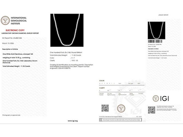14 karaat witgouden ketting met 11,32 ct. diamant - afbeelding 2 van  5
