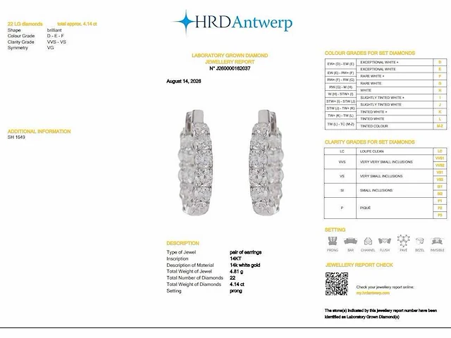 14 karaat witgouden oorringen met 4,14 ct. diamant - afbeelding 2 van  8