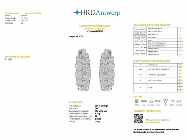 14 karaat witgouden oorringen met 5,60 ct. diamant - afbeelding 9 van  9
