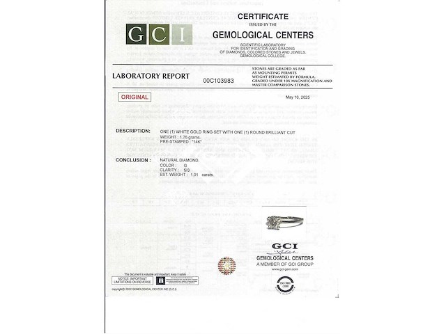 14 karaat witgouden ring met 1,01 natuurlijke diamant - afbeelding 2 van  6