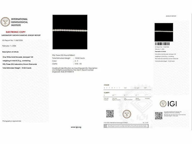 14 karaat witgouden tennis armband met 10,04 ct. diamant - afbeelding 2 van  7
