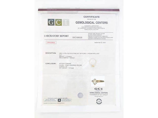 14 krt geel gouden ring met natuurlijke diamant 1,01 crt - afbeelding 2 van  6