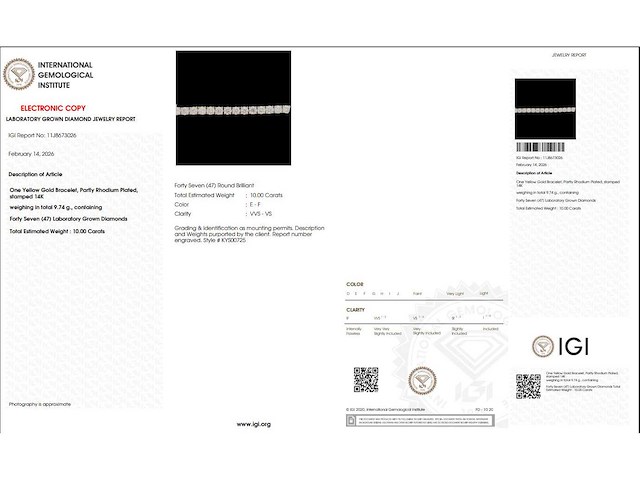 14 krt gouden tennis armband met diamant 10,00 crt - afbeelding 2 van  7