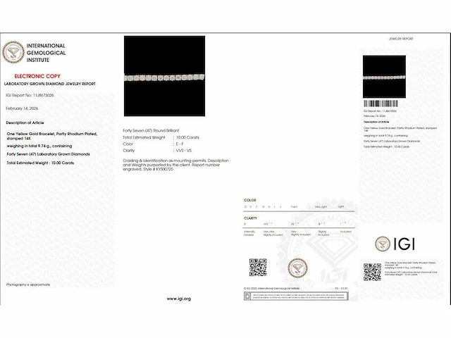 14 krt gouden tennis armband met diamant 10,00 crt - afbeelding 2 van  8