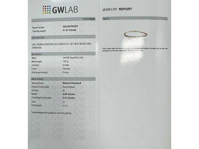 14 krt rose gouden tennis armband met natuurlijke diamant 3,41 crt - afbeelding 2 van  6