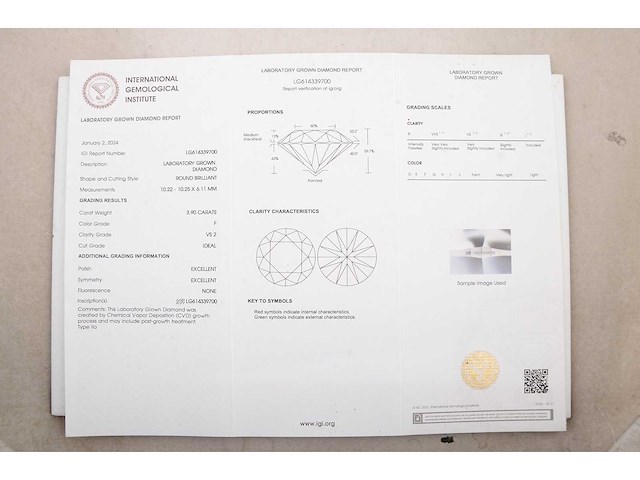 14 krt. wit gouden ring met diamant 4,04 crt. - afbeelding 2 van  9