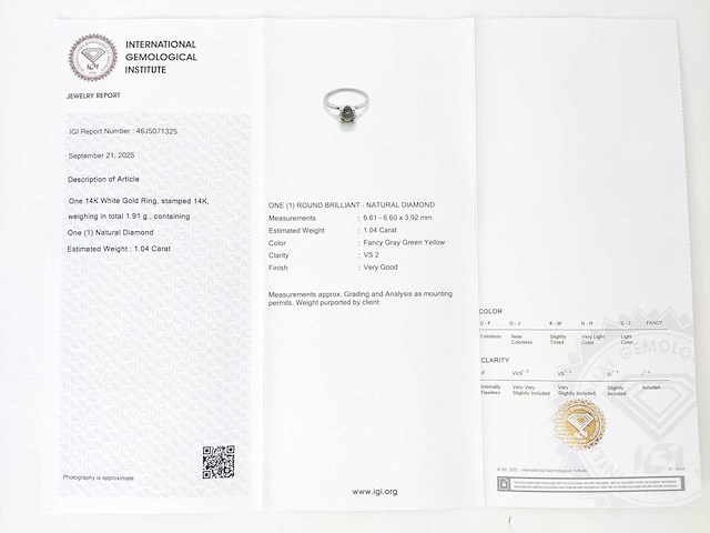 14 krt wit gouden ring met natuurlijke diamant 1,04 crt - afbeelding 3 van  6