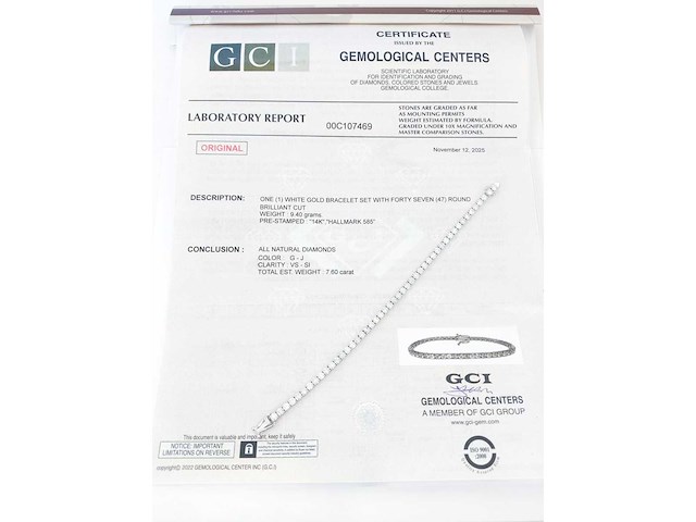 14 krt wit gouden tennis armband met natuurlijke diamant 7,60 crt - afbeelding 2 van  8