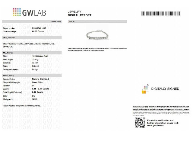 14 krt wit gouden tennis armband met natuurlijke diamant 8,16 crt - afbeelding 2 van  7