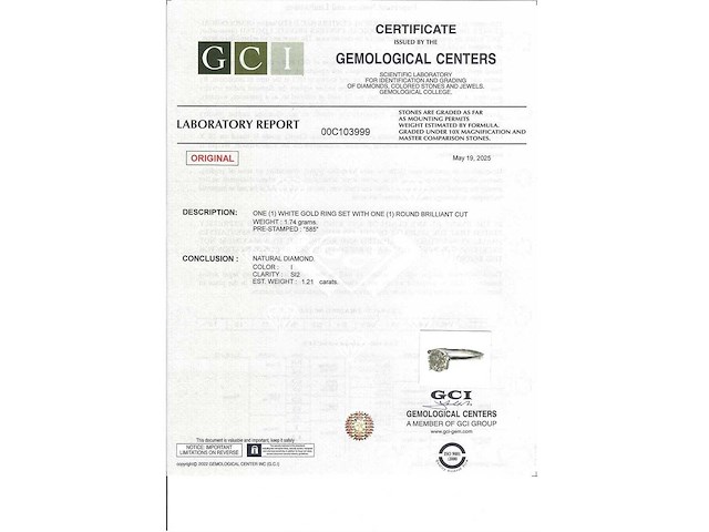 14 krt. witgouden ring met 1,21 crt. natuurlijke diamant - afbeelding 1 van  4