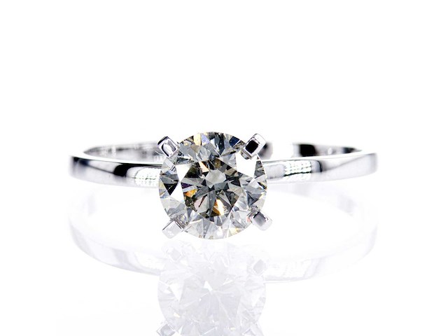 14 krt. witgouden ring met 1,21 crt. natuurlijke diamant - afbeelding 1 van  6