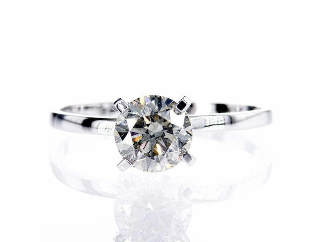 14 krt. witgouden ring met 1,21 crt. natuurlijke diamant - afbeelding 1 van  6