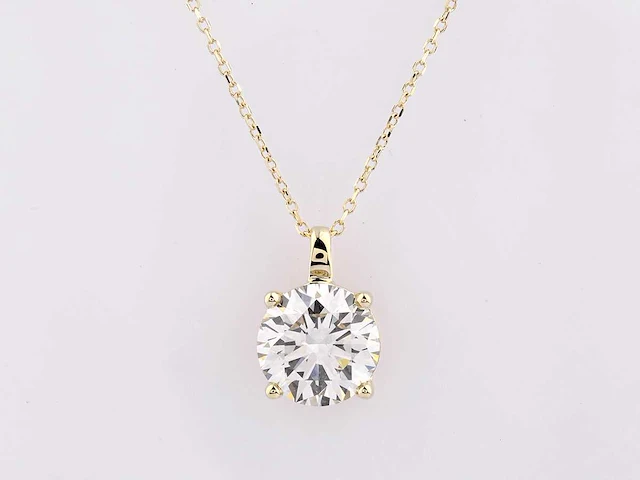 14 kt geelgouden ketting met hanger en 3,0 cts, labgekweekte diamant - afbeelding 1 van  8