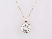 14 kt geelgouden ketting met hanger en 3,0 cts, labgekweekte diamant