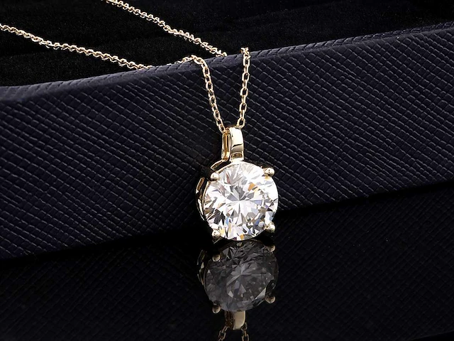14 kt geelgouden ketting met hanger en 3,0 cts, labgekweekte diamant - afbeelding 2 van  8