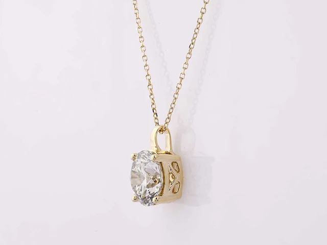 14 kt geelgouden ketting met hanger en 3,0 cts, labgekweekte diamant - afbeelding 3 van  8