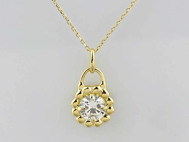 14 kt geelgouden ketting met hanger en laboratoriumgekweekte diamant - afbeelding 1 van  9