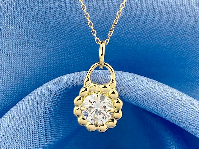 14 kt geelgouden ketting met hanger en laboratoriumgekweekte diamant - afbeelding 4 van  9