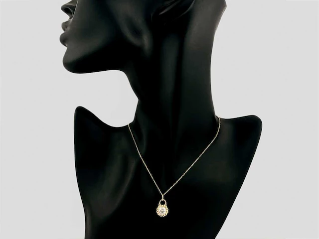 14 kt geelgouden ketting met hanger en laboratoriumgekweekte diamant - afbeelding 6 van  9