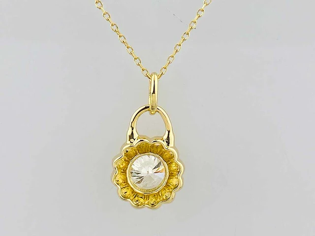 14 kt geelgouden ketting met hanger en laboratoriumgekweekte diamant - afbeelding 7 van  9