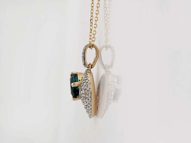 14 kt geelgouden ketting met hanger van 1,28 cts natuurlijke diamant en topaas - afbeelding 4 van  7