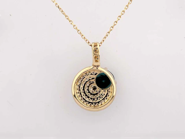14 kt geelgouden ketting met hanger van 1,28 cts natuurlijke diamant en topaas - afbeelding 5 van  7