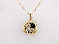 14 kt geelgouden ketting met hanger van 1,28 cts natuurlijke diamant en topaas - afbeelding 5 van  7