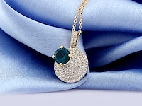 14 kt geelgouden ketting met hanger van 1,28 cts natuurlijke diamant en topaas - afbeelding 6 van  7