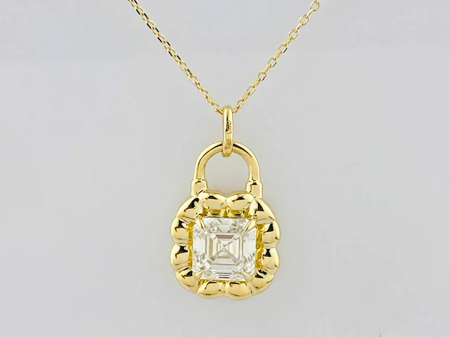 14 kt geelgouden ketting met hanger van 2,07 cts laboratoriumgekweekte diamant - afbeelding 1 van  9