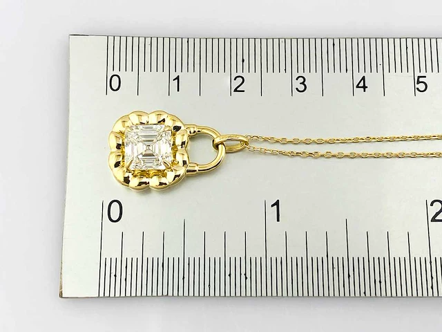 14 kt geelgouden ketting met hanger van 2,07 cts laboratoriumgekweekte diamant - afbeelding 7 van  9