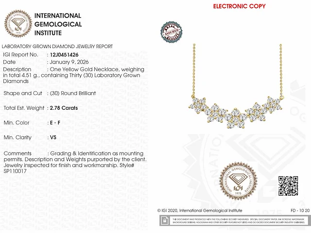 14 kt geelgouden ketting met hanger van 2,78 cts laboratoriumgekweekte diamant - afbeelding 3 van  7