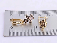 14 kt geelgouden oorbel met 2,21 cts natuurlijke diamant en rokerige kwarts - afbeelding 6 van  6