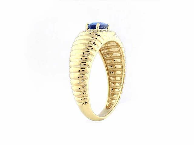 14 kt geelgouden ring met 0,70 cts natuurlijke diamant en blauwe saffier - afbeelding 6 van  10