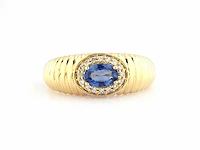 14 kt geelgouden ring met 0,70 cts natuurlijke diamant en blauwe saffier - afbeelding 7 van  10