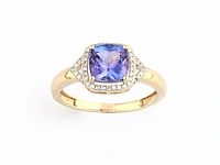 14 kt geelgouden ring met 1,74 cts natuurlijke diamant en tanzaniet