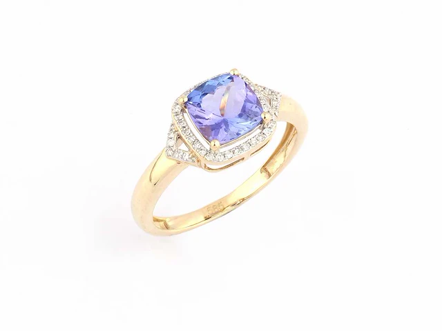 14 kt geelgouden ring met 1,74 cts natuurlijke diamant en tanzaniet - afbeelding 3 van  10