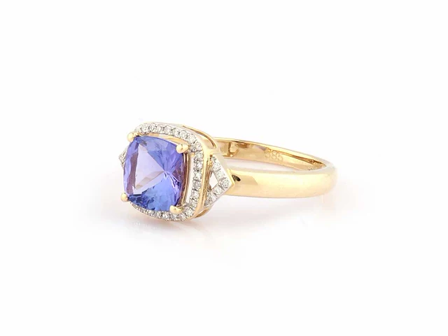 14 kt geelgouden ring met 1,74 cts natuurlijke diamant en tanzaniet - afbeelding 10 van  10