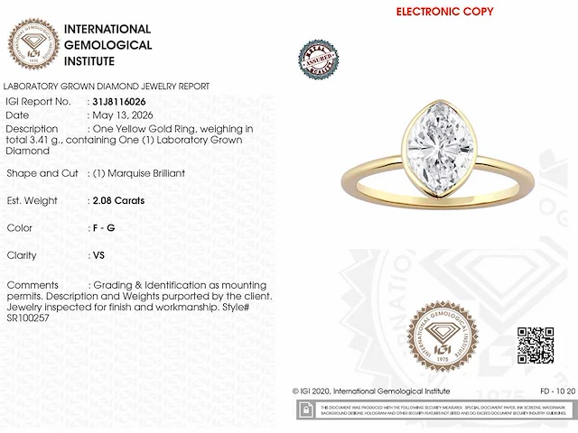 14 kt geelgouden ring met 2,08 cts laboratoriumgekweekte diamant - afbeelding 3 van  8