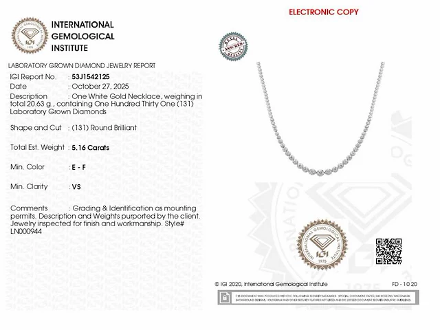 14 kt witgouden ketting met 5,16 cts laboratoriumgekweekte diamant - afbeelding 3 van  9
