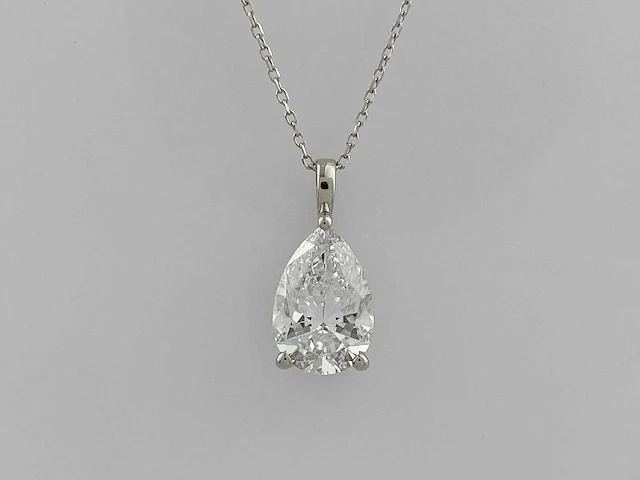 14 kt witgouden ketting met hanger en 3,01 cts laboratoriumgekweekte diamant - afbeelding 1 van  8